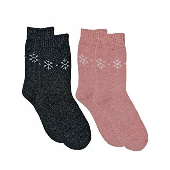 Pink & Black Womens Simple Snowflake Print 2-Pack Lambs Wool Socks - Picture 3 of 5